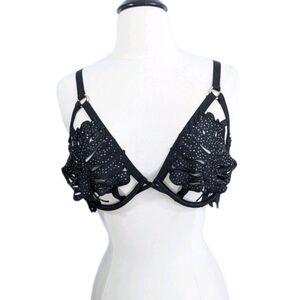 Victoria's Secret Very Sexy Plus Size Bra 38D Unlined Cage Bra Leaf Crystals VS